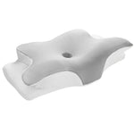 oreiller mousse mémoire forme papillon gris blanc moderne ergonomique doux massage voyage