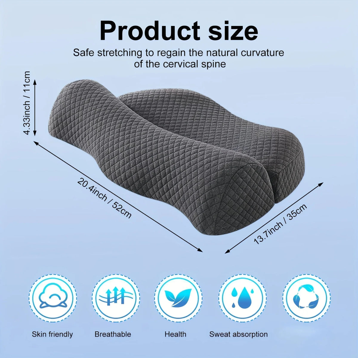 coussin cervical mousse mémoire forme concave gris coton carreaux lit sommeil ergonomique support cou