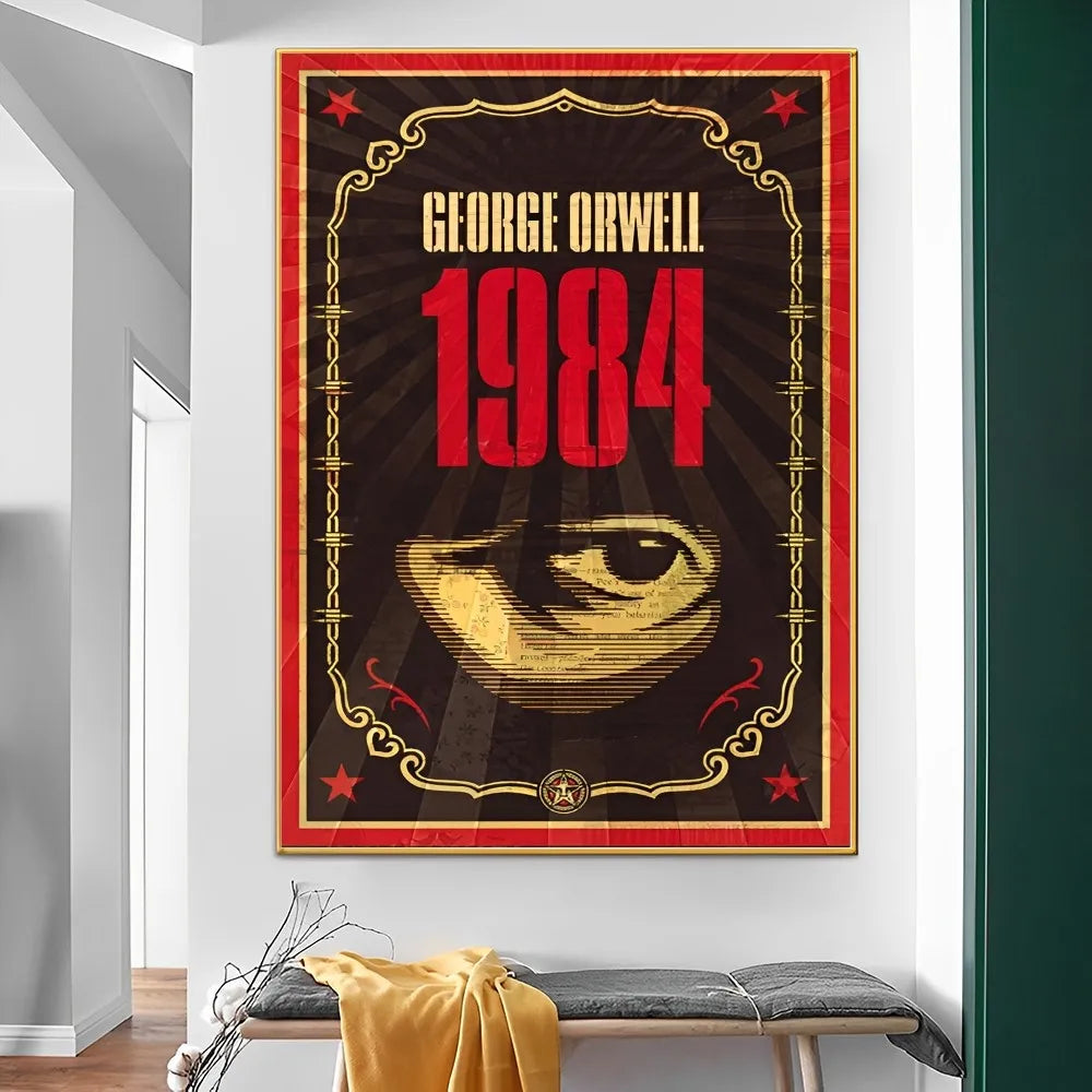 affiches pop art révolutionnaires géorges orwell 1984 graphiques abstrait oeil stylisé rouge noir beige