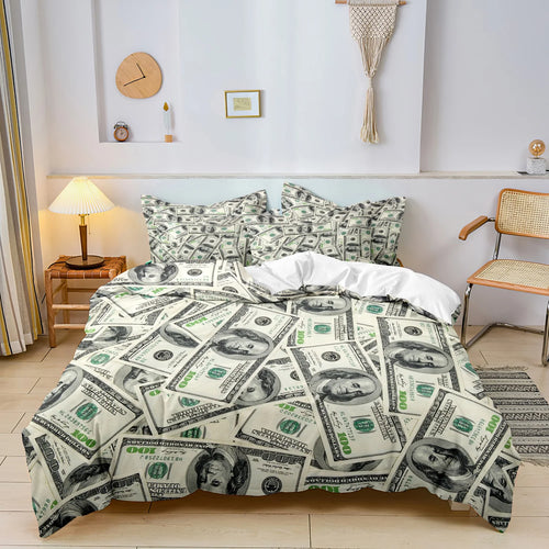 ensemble literie moderne vert billets 100 dollars oreillers couvre lit graphique