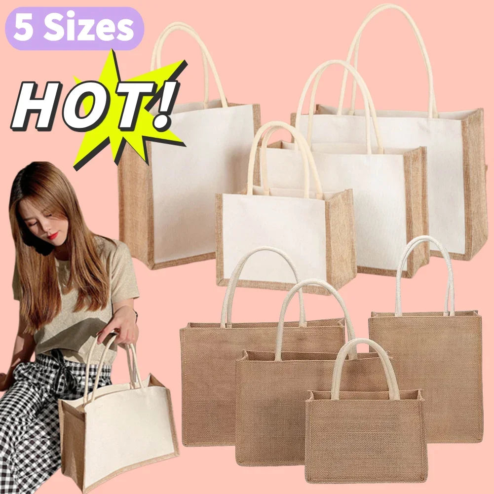 sac main moderne toile jute beige blanc voyage casual tridimensionnel poignées cuir