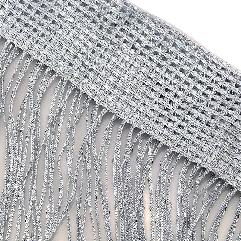 rideau franges perlées 100x200cm polyester transparent moderne salon décoration couleur argentée
