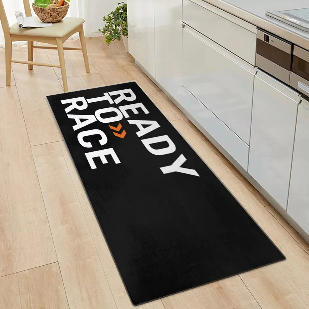 tapis moderne antidérapant READY TO RACE orange noir rouge sol porte prière