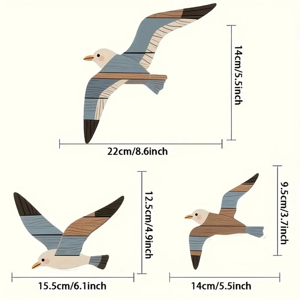décoration murale moderne oiseaux marin bois rayures horizontales beige bleu brun