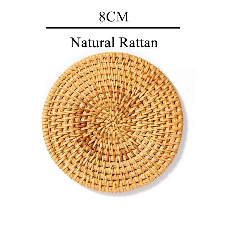 coasters tissés raphia naturel rustique ensemble six accessoires cuisine thé