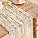 table cheminement plissé beige rustique opacité table manger decor anniversaire mariage lin
