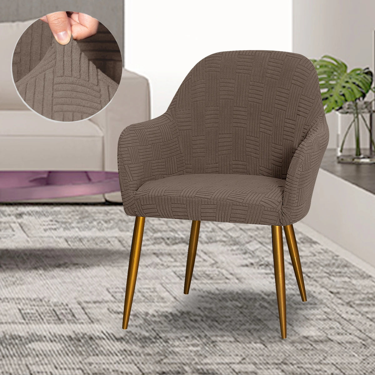 fauteuil moderne marron clair tissu élastique motifs géométriques simple accueil chaise banquet lavable