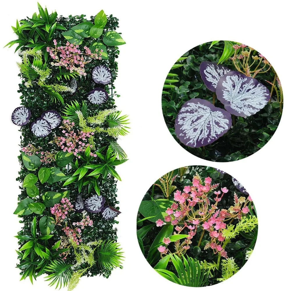 décoration murale plantes artificielles feuilles roses variées moderne intérieur vert rose jaune blanc rouge