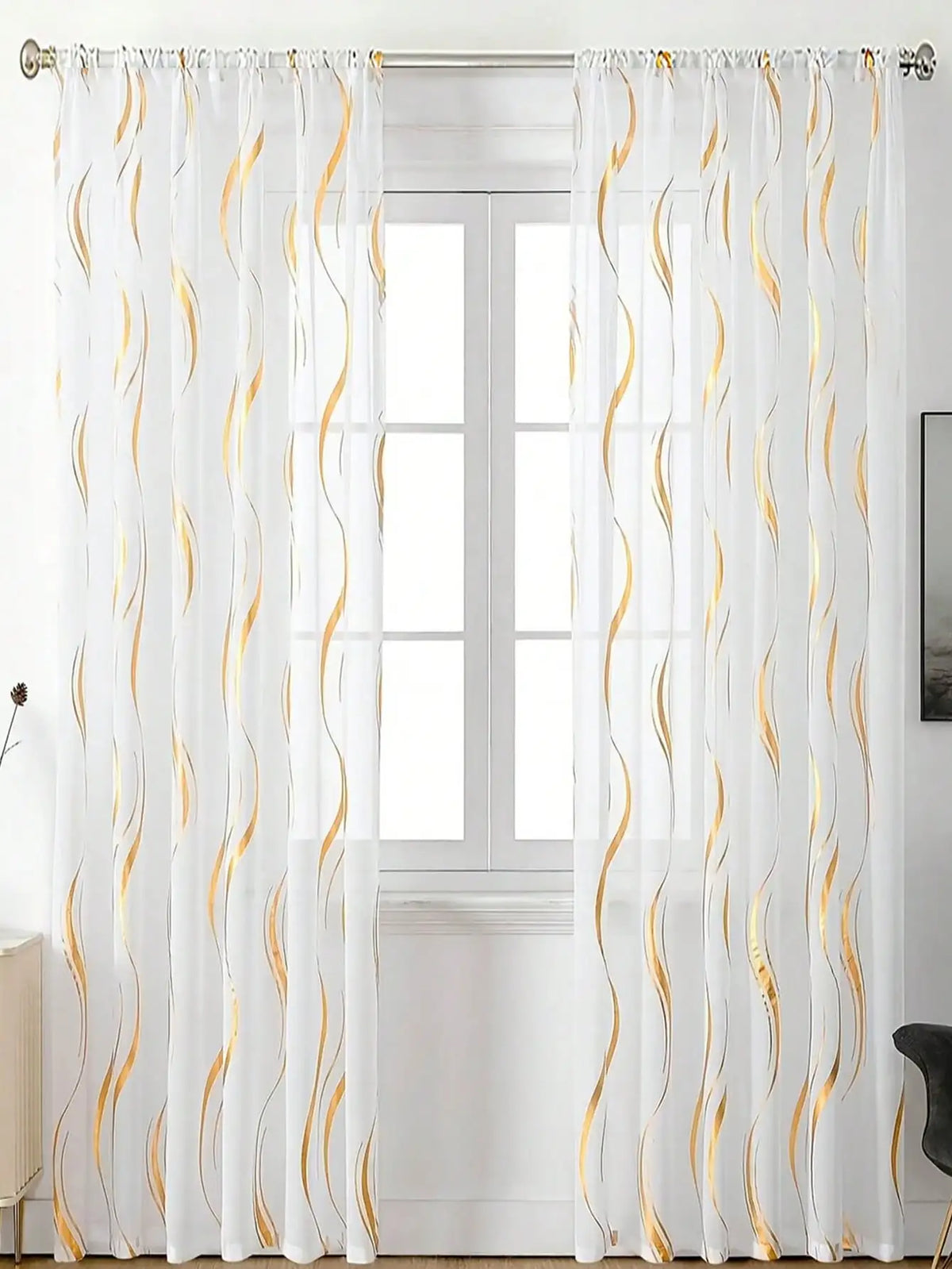 rideau moderne polyester translucide rayures or ondulées maison classique inclusion