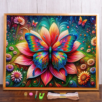 broderie moderne papillon fleurs fil coton kit complet toile imprimée opacité art contemporain éléments