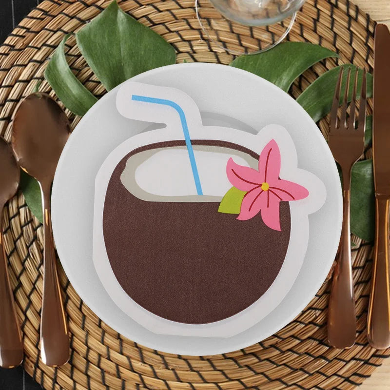 serviettes papier motif tropical festives anniversaire mariage fete cocotier fleurs glacées donuts