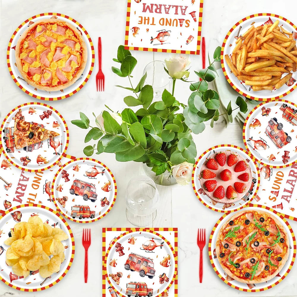 Set de serviettes pompier pour anniversaire