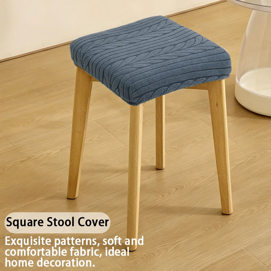 couvre tabouret carré moderne beige rayures horizontales élastique adhésif extérieur accueil