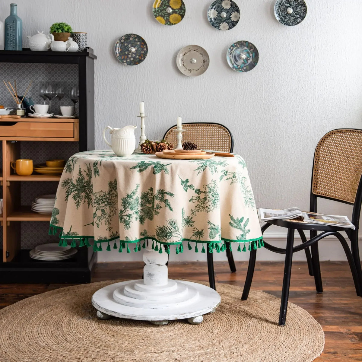 nappe ronde motif végétal franges rustique coton cérémonie mariage festivitéextérieur salon chambre