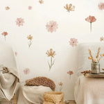 stickers muraux fleurs modernes minimalistes adhésifs rose clair beige vert violet blanc