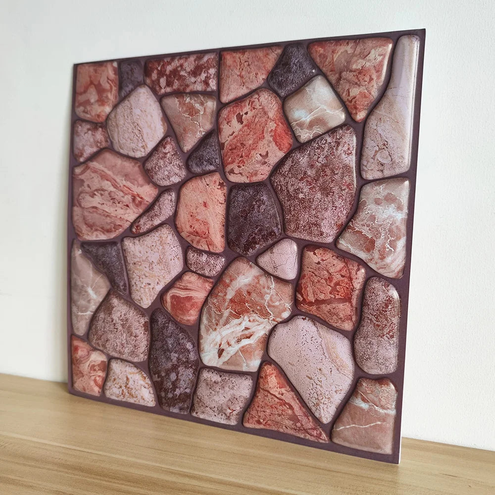 décoration murale moderne panneaux autocollants pierre naturelle beige gris brun 30x30cm