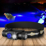 lampe frontale rechargeable led bleue blanc pêche chasse camping ipx4 bandes élastiques