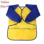 tablier peinture imperméable enfant pinceaux jaune bleu rose poche élastique pratique