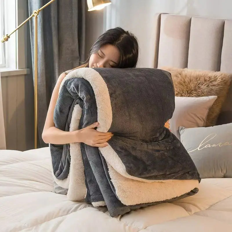 couverture laine gris beige moderne douce anti boulochage portable hospitalière hiver voyage pique nique