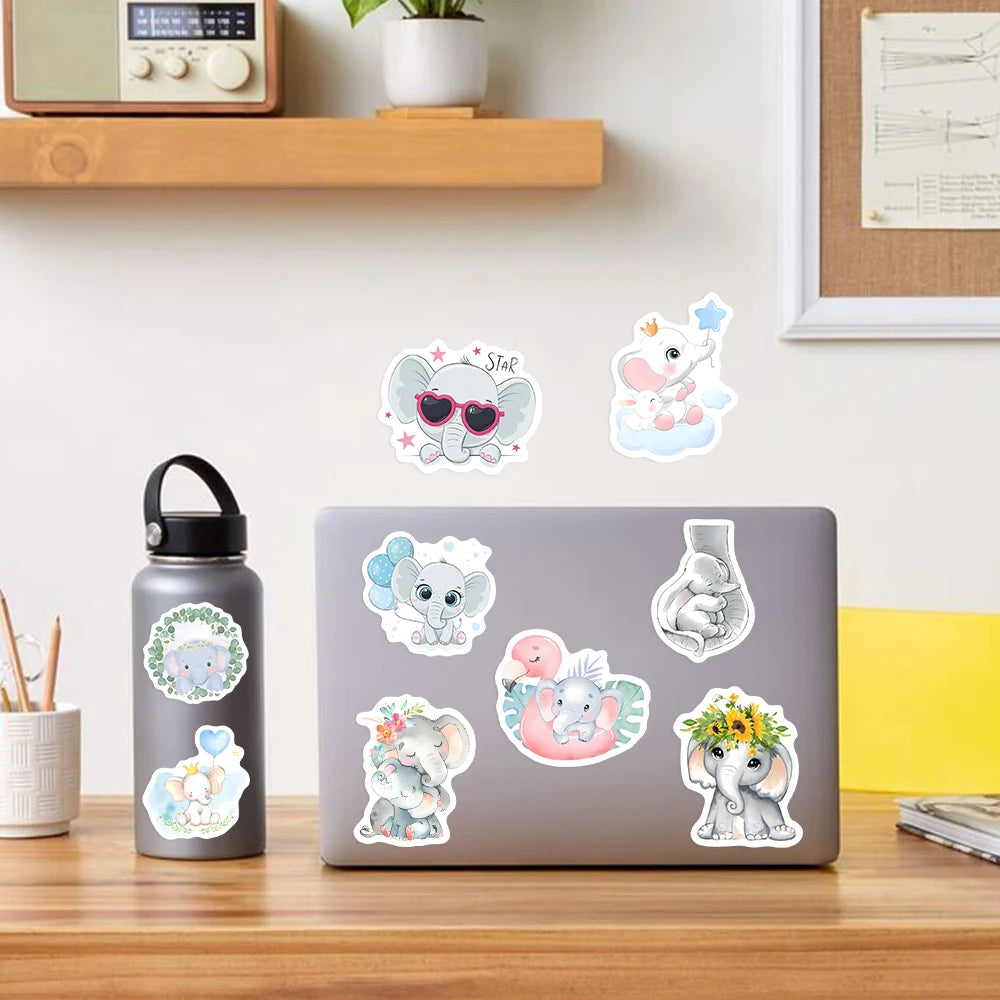 stickers éléphants cartoonaufs adhésifs multi couleurs adultes teens waterproof vinyl Pods Random