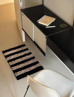 tapis rayé polyester bleu clair moderne marron blanc salon chambre doux 40x60cm