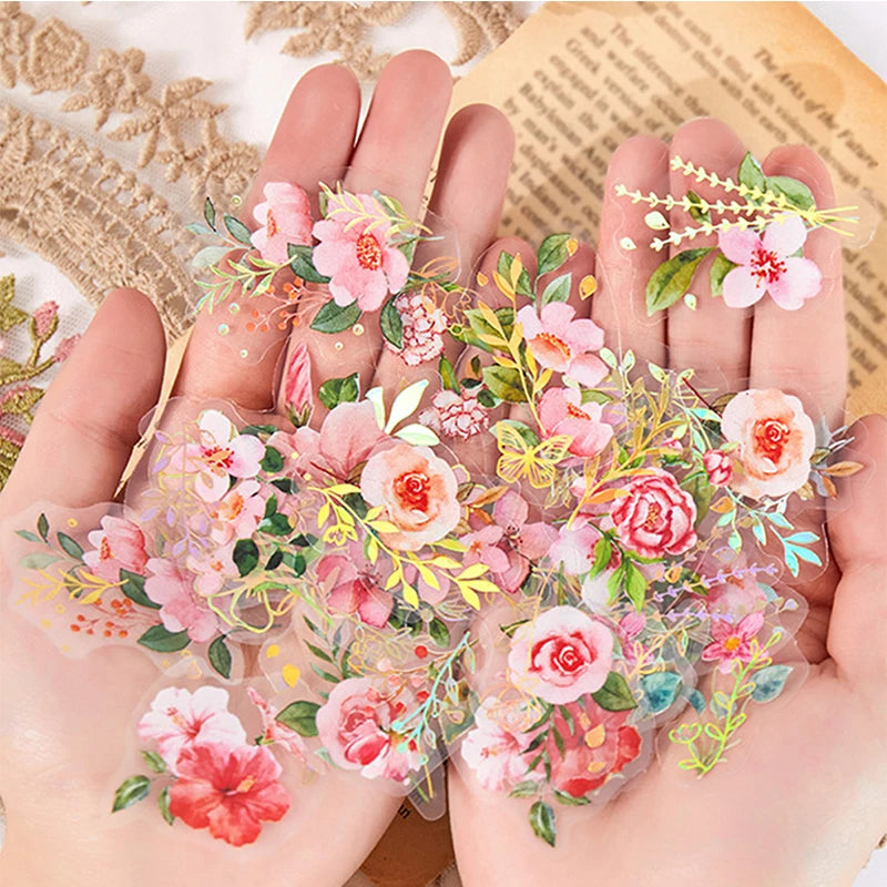 autocollants floraux aquarellés adhésifs romanesque vintage feuilles branches kraft agenda enveloppe miroir doré motifs