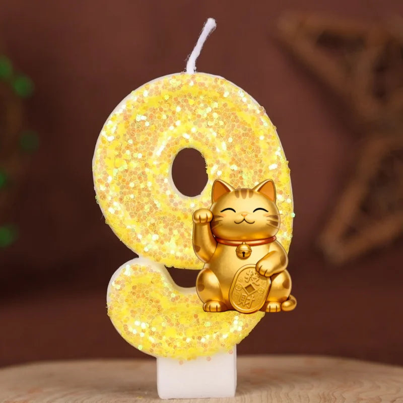 bougies numériques or pailletées chat chanceux anniversaire enfant decoration dessin anime festive fournissons