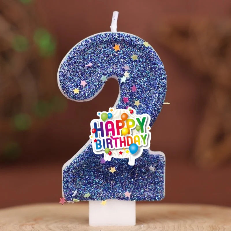 décoration anniversaire bougie chiffre bleu pailleté flamme colorée thème enfant festive happy birthday