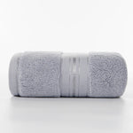 serviettes bain coton absorbantes douces rose clair gris blanc beige bleu marine rayures dorées