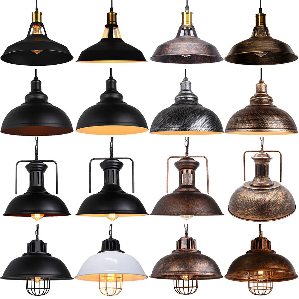 Suspension lumineuse industrielle vintage noir cuivre ampoule chaînes métal fini mat