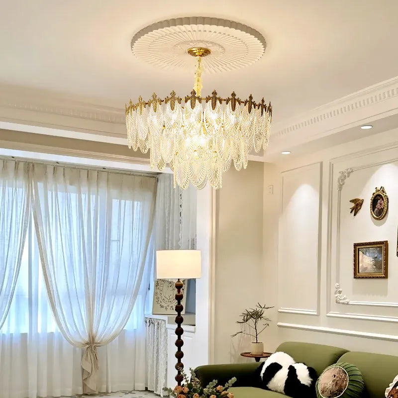 lustre pendentif feuilles doré transparent classique led moderne chambre salon