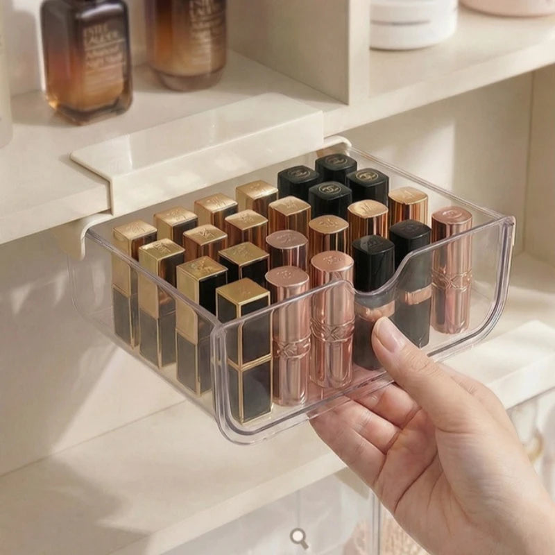 boîtes rangement transparentes modernes adhésives accessoires maquillage cosmétiques salle bain