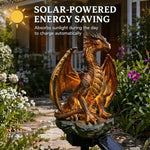 statue dragon solaire extérieur or noir jaune marron écailles ailes lumière led base roche