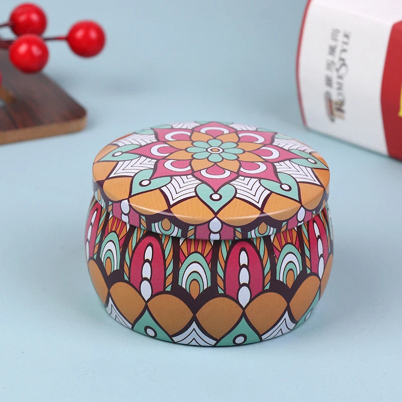 boîte ronde rangement cosmétique décorative motif floral boho chic pot stockage bijoux maquillage