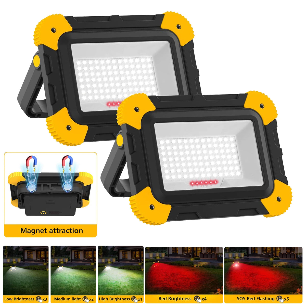 lampe travail led portable noir jaune moderne clips magnétiques rechargeable certification rohs ccc