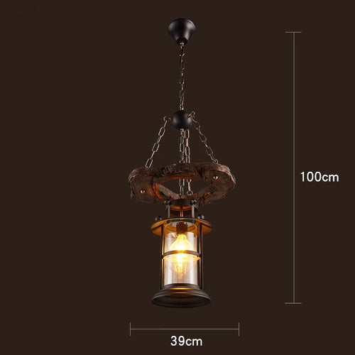 lampe suspendue industrielle bois brun cuivre ampoules filament métal noir rustic
