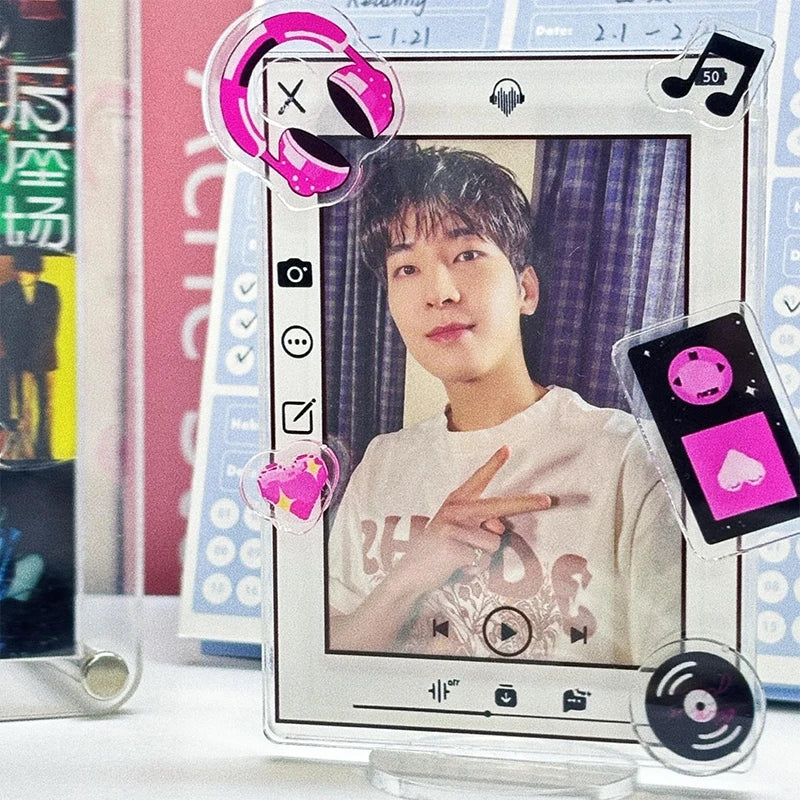 cadre photo acrylique transparent support carte kpop décor disque vinyle écouteurs coréen moderne