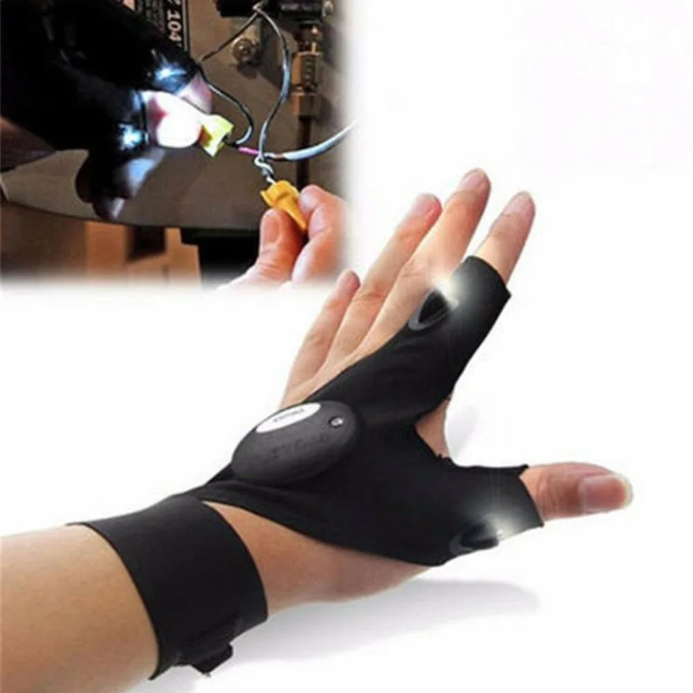 gants travail lampe torche noirs interrupteur velcro pratique camping