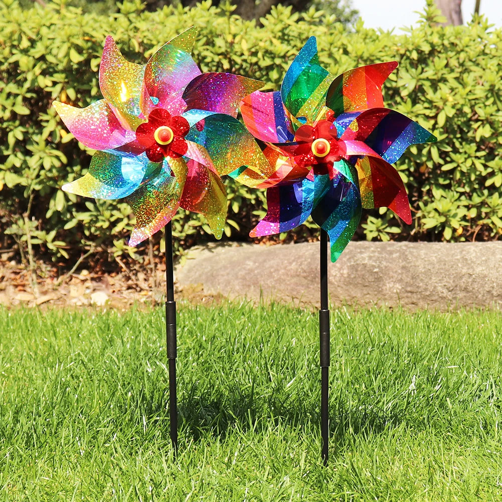 moulin vent multicolore brillant moderne décoration jardin protection oiseaux piquet facile