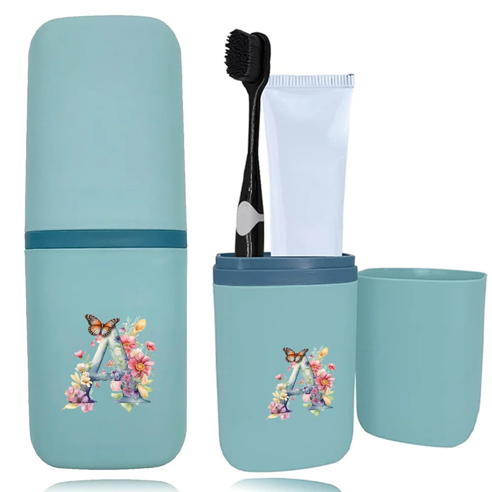 boite rangement salle bain brosse dents peigne motif papillon bleu