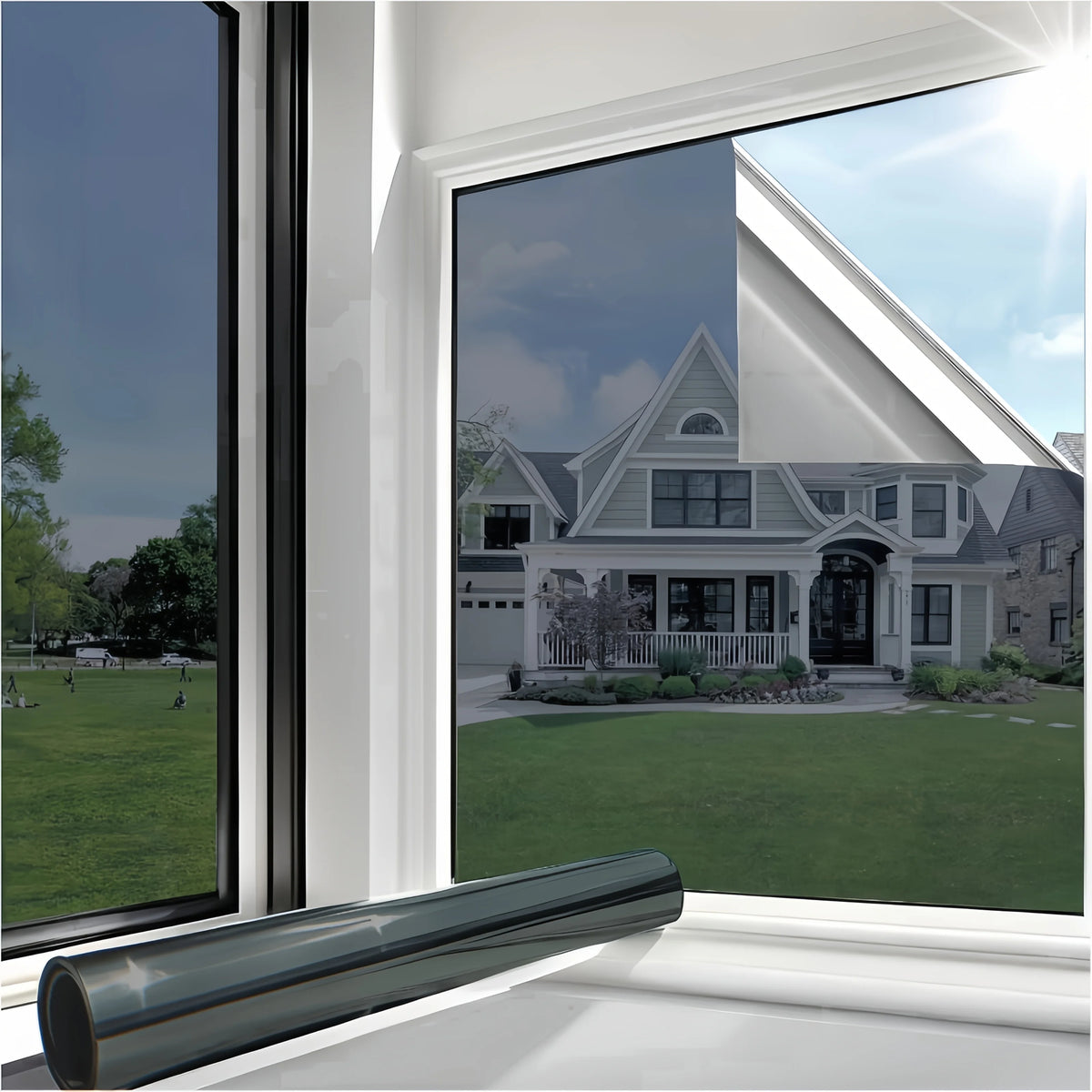 film fenêtre réfléchissant argent noir isolation thermique protection uv brillant miroir contemporain 60x300cm 75x300cm