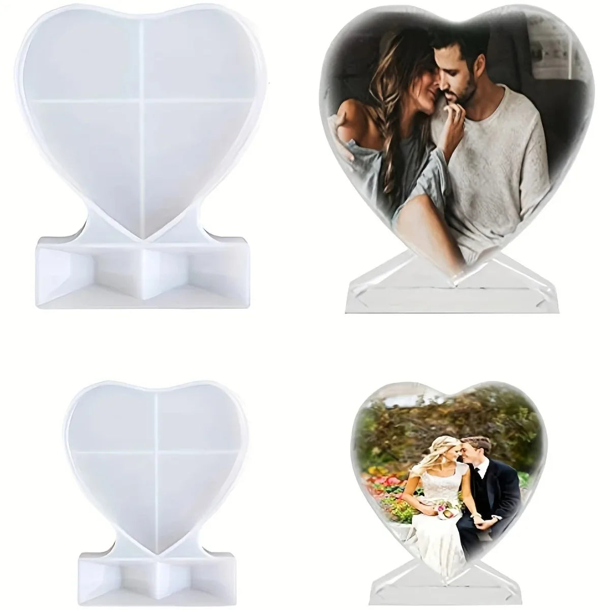 Moule en silicone pour cadre photo en forme de cœur blanc sur fond neutre