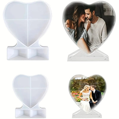 Moule en silicone pour cadre photo en forme de cœur blanc sur fond neutre