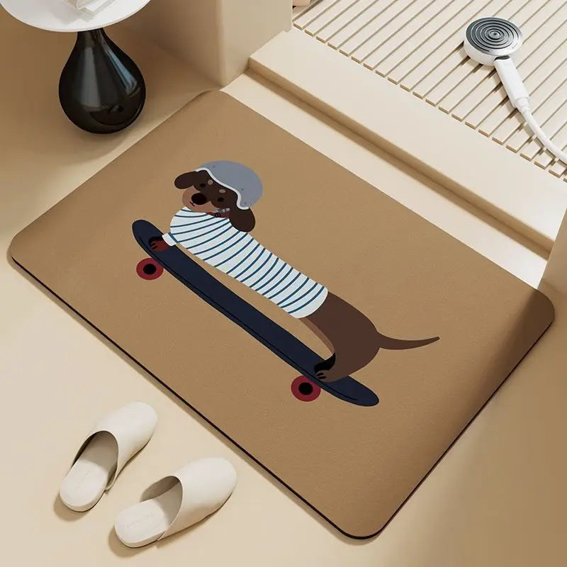 tapis antidérapant imperméable dessin animé chiens beige noir blanc marron rouge bleu sol porte