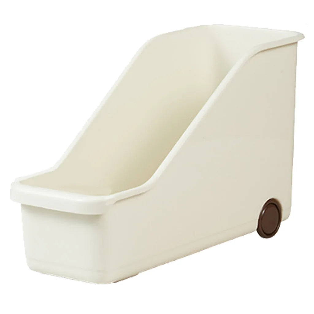 bac rangement moderne boîte stockage réutilisable roulettes poignée beige clair plastique