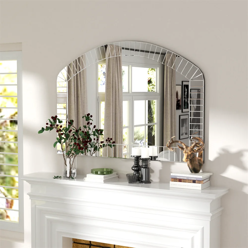 Miroir arqué 100x70 cm installé dans une entrée élégante