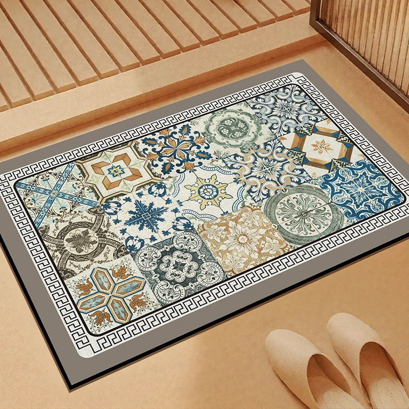 tapis sol multicolore patchwork moderne motifs géométriques floraux salle bain lavable machine absorbant