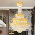 lustre doré cristal transparent classique suspension chaîne ajustable grande taille salon chambre moderne led