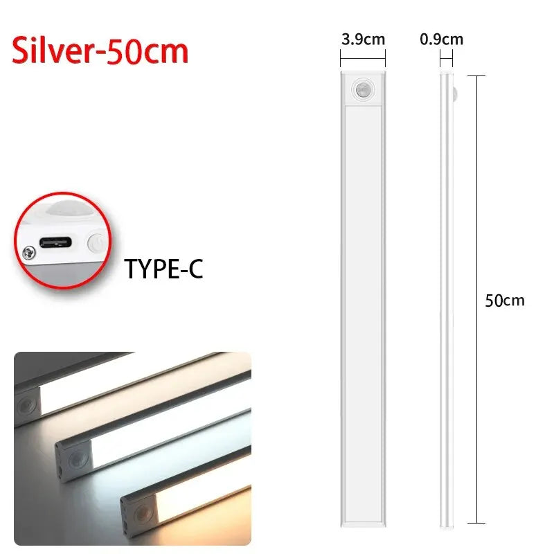veilleuse led barreau mouvement blanc argenté moderne rechargeable aluminium