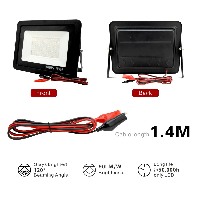 projecteur led 12v noir moderne ip66 20w 30w 50w 100w clips alu 50000h